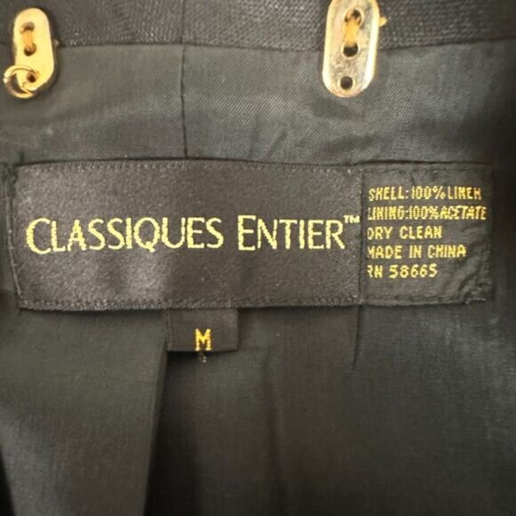 NWT Classiques Entier Vintage Blazer Black w/White Trim 100% Linen Size Med - Picture 4 of 9